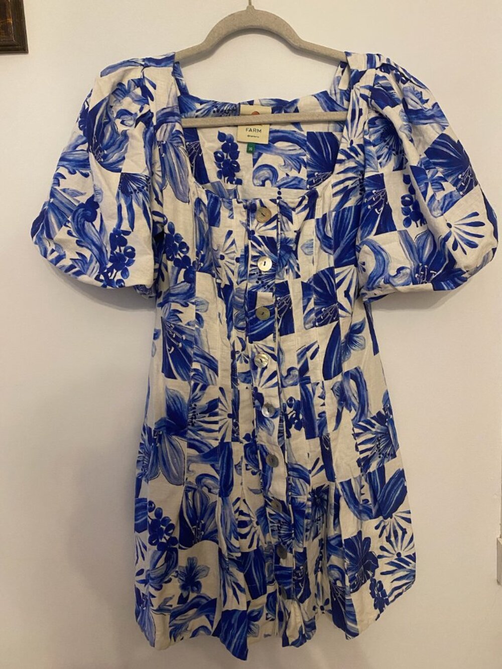 FARM Rio Blue Floral Button-Front Mini Dress